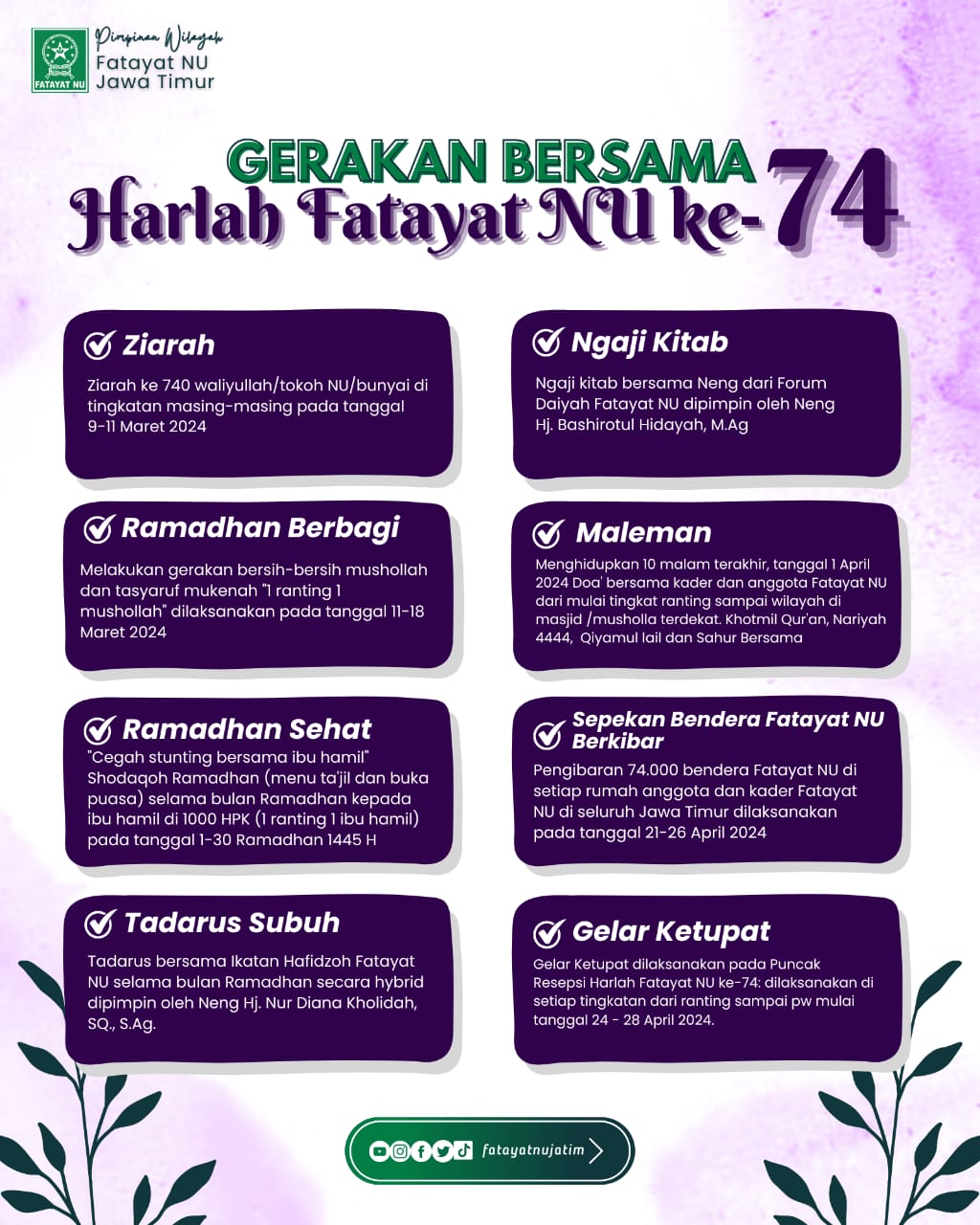 Berikut Rangkaian Kegiatan Dalam Rangka Harlah Fatayat ke 74. ANCAB Fatayat NU Pandaan